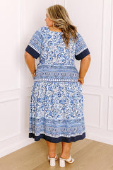 Bright Days Ahead Floral Midi Dress in Blue Curves