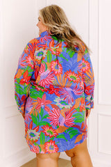 Tropic Allure Floral Button Down Mini Dress Curves