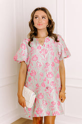 Glistening Smile Floral Jacquard Mini Dress