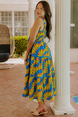 Paradise Point Floral Midi Dress in Ocean Blue