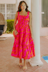 Paradise Point Floral Midi Dress in Hot Pink
