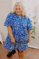 Charmed Feeling Floral Mini Dress in Royal Blue Curves