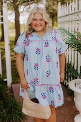Joyful Bloom Floral Embroidered Mini Dress Curves