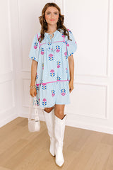 Joyful Bloom Floral Embroidered Mini Dress