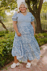 Coastal Stroll Smocked Maxi Dress Curves