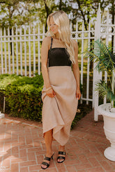 Block Street Cutie Linen Maxi Dress in Iced Latte