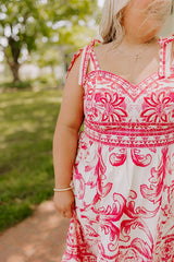 French Riviera Floral Midi Dress in Hot Pink Curves