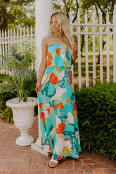 Cancun Cutie Strapless Maxi Dress in Turquoise