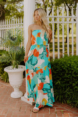 Cancun Cutie Strapless Maxi Dress in Turquoise