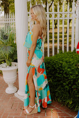 Cancun Cutie Strapless Maxi Dress in Turquoise