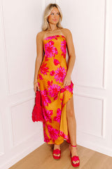 Rooftop Fiesta Satin Floral Maxi Dress