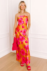 Rooftop Fiesta Satin Floral Maxi Dress