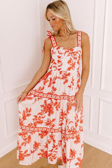 Venetian Dreams Floral Midi Dress in Tangerine
