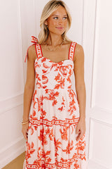 Venetian Dreams Floral Midi Dress in Tangerine