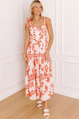 Venetian Dreams Floral Midi Dress in Tangerine