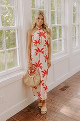 Palm Tree Paradise Halter Midi Dress