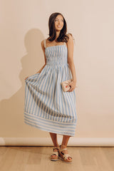 Shoreline Muse Linen-Blend Stripe Midi Dress