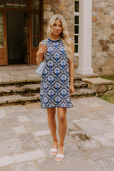 Chic Statement Floral Knit Mini Dress in Navy