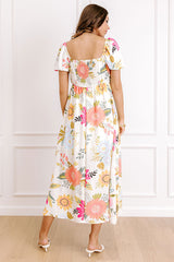 Joyful Blooms Linen-Blend Midi Dress in Pink