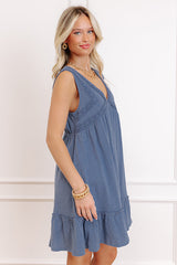 Boardwalk Brunch Babydoll Mini Dress In Dark Periwinkle