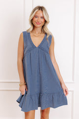 Boardwalk Brunch Babydoll Mini Dress In Dark Periwinkle