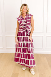 Bordeaux Sipping Front Tie Midi Dress