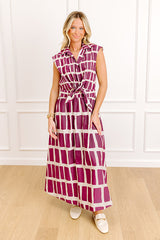 Bordeaux Sipping Front Tie Midi Dress