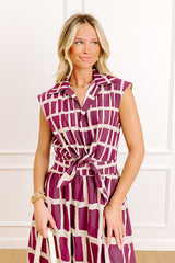 Bordeaux Sipping Front Tie Midi Dress