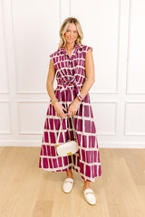 Bordeaux Sipping Front Tie Midi Dress