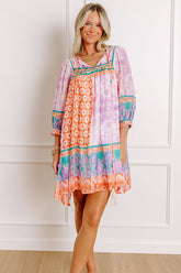 Boho Babe Color Block Floral Mini Dress in Violet