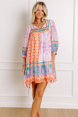 Boho Babe Color Block Floral Mini Dress in Violet