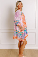 Boho Babe Color Block Floral Mini Dress in Violet