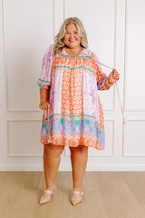 Boho Babe Color Block Floral Mini Dress in Violet Curves