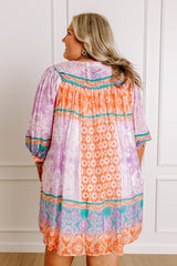 Boho Babe Color Block Floral Mini Dress in Violet Curves