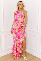 Island Soiree Floral Satin Maxi Dress