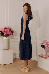Romantic Muse Eyelet Midi Dress in Navy