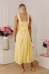 Romantic Muse Eyelet Midi Dress in Yellow