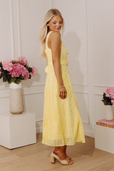 Romantic Muse Eyelet Midi Dress in Yellow