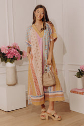 Pretty Petals Floral Stripe Caftan Midi Dress