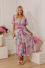 Watercolor Whimsy Floral Midi Dress