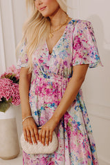 Watercolor Whimsy Floral Midi Dress