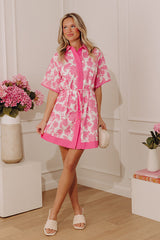 Sweet Petals Linen-Blend Button Down Mini Dress