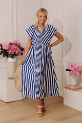 Coastal Luxe Stripe Midi Dress in Royal Blue