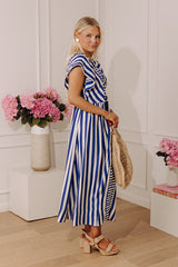 Coastal Luxe Stripe Midi Dress in Royal Blue