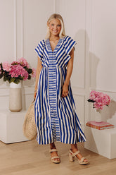 Coastal Luxe Stripe Midi Dress in Royal Blue