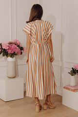 Coastal Luxe Stripe Midi Dress in Camel