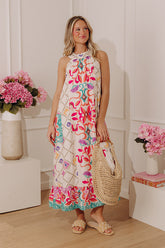 Mediterranean Muse Midi Dress in Coral Pink