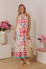 Mediterranean Muse Midi Dress in Coral Pink