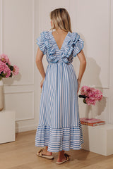 Stripe Affair Ruffle Midi Dress in Airy Blue