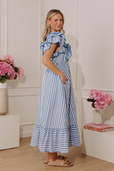 Stripe Affair Ruffle Midi Dress in Airy Blue